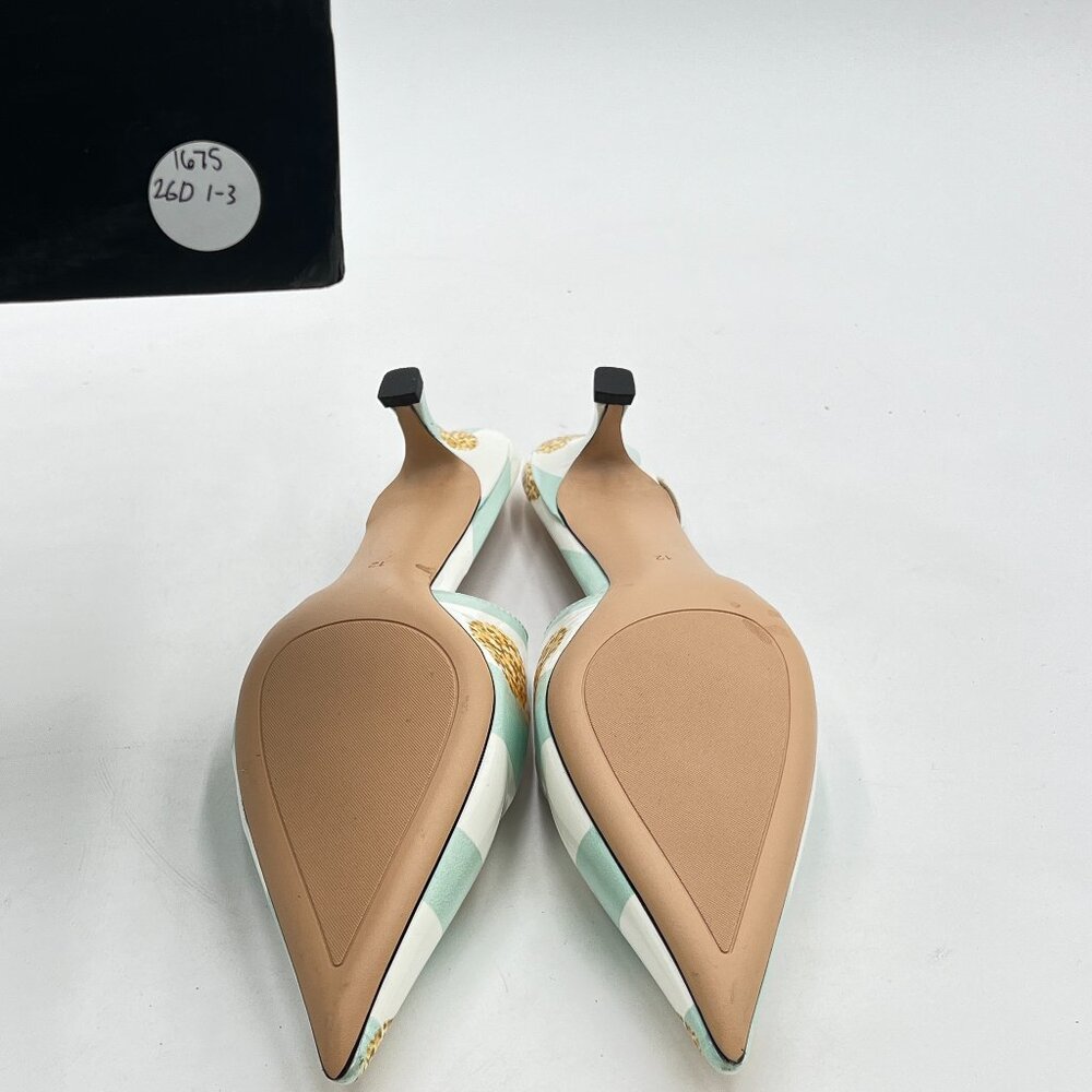 FSJ Mint Green Striped Kitten Heel Slingback Sandal Pointy Toe Sexy Pumps - Picture 7 of 8
